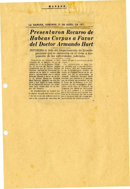 Foto de El recurso de Habeas Corpus a favor de Armando, que el coronel Orlando Piedra impidió su ejecución. 